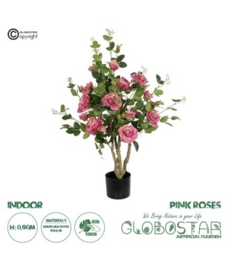 GloboStar® Artificial Garden PINK ROSES 21072 Τεχνητό Διακοσμητικό Δέντρο Τριανταφυλλιά Μ50 x Π50 x Υ90cm